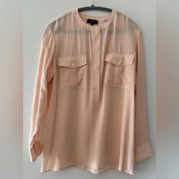NEW Theory Damaris Pearl Pink Silk Blouse, Size Medium - Picture 3 of 7